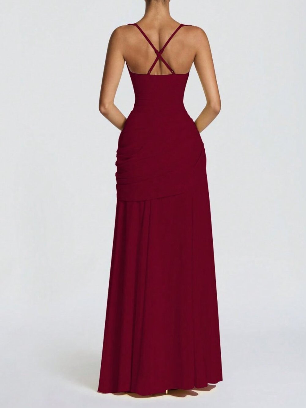 Burgundy Elegant Women's Strapless Fitted Dress - Picture 2 of 7